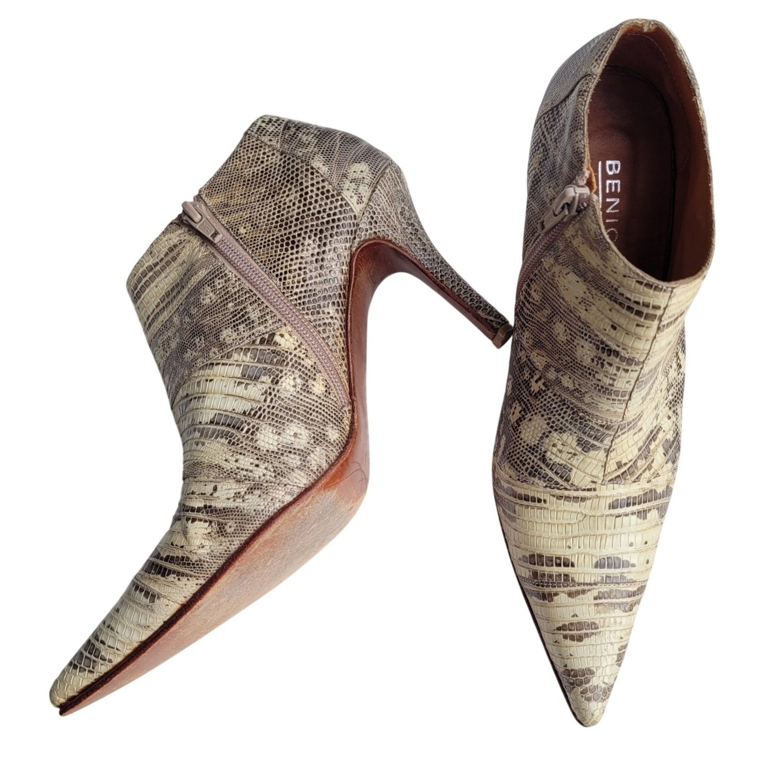 Teju Lizard Stiletto Ankle Boots Booties Vintage 90s Fierce Glam Exotic Skin